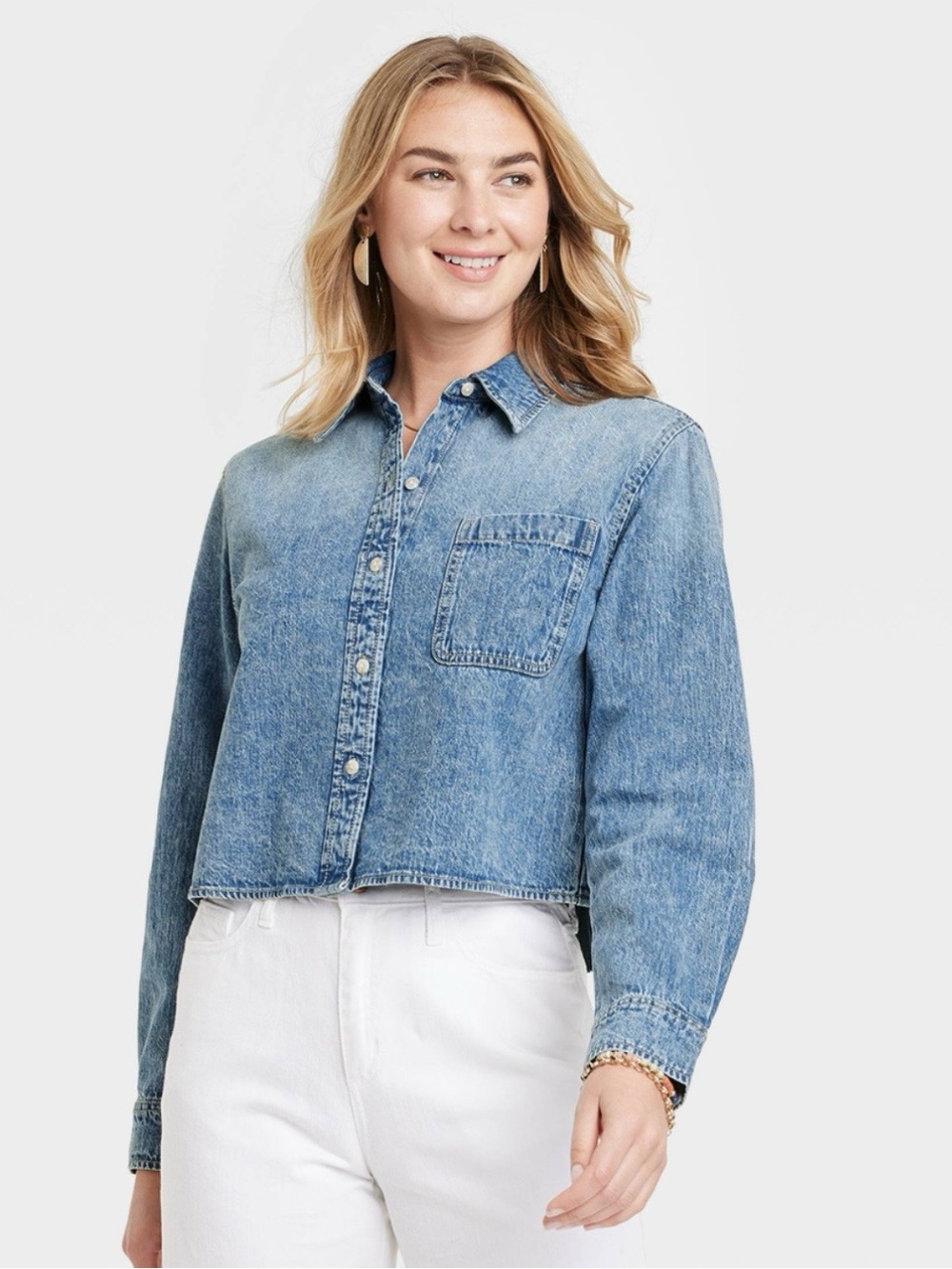 Universal Thread Light Blue Denim Cropped Shirt Jacket(Large)
